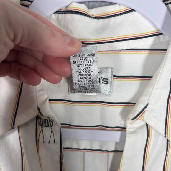 Chicos Shirt Womens Large 2 White Striped Zebra Button Collar Career Office - Picture 7 of 12